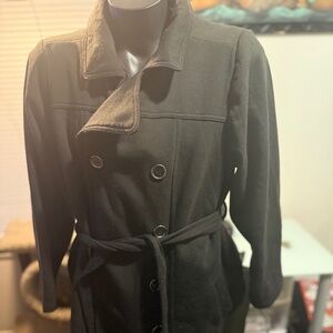 Black Double-Breasted Belted Coat w/ Sherpa Lining – Warm Winter Jacket